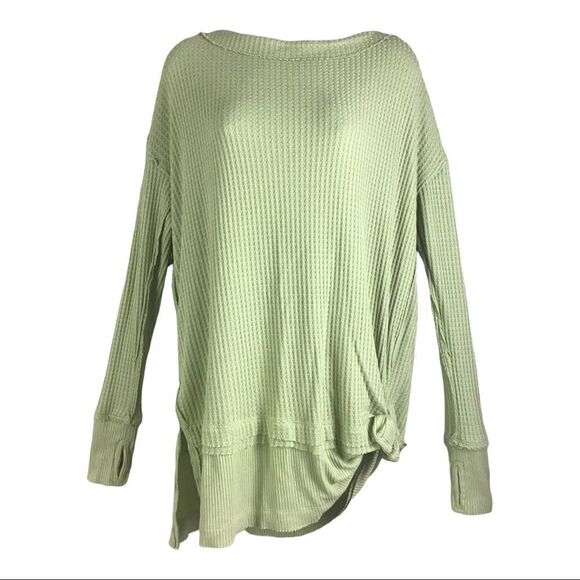 Free People North Shore Green Long Sleeve Oversized Thermal Top Size XS - Picture 2 of 10